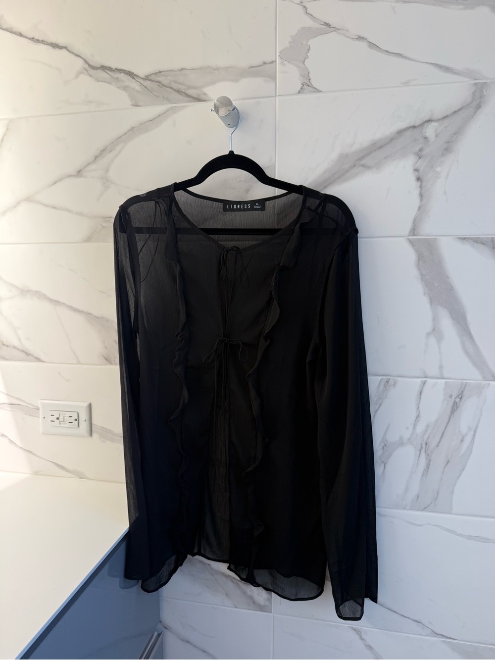 Lioness Black Sheer Ruffle Tie Blouse
